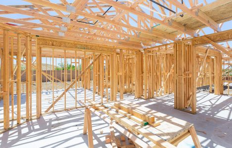 Wood Home Framing Abstract At Construction Site.